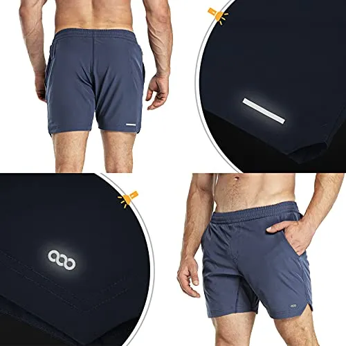 33,000ft Men's 2 in 1 Workout Running Shorts Quick Dry Stretch 7 Inch Gym Training Sports Shorts with Pockets and Towel Loop Dark Blue
