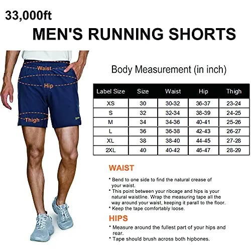 33,000ft Men's 2 in 1 Workout Running Shorts Quick Dry Stretch 7 Inch Gym Training Sports Shorts with Pockets and Towel Loop Dark Blue