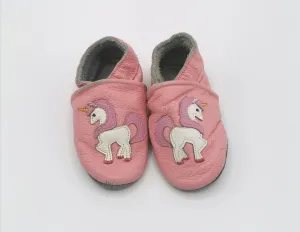 BABY GIRL SIZE 4 TODDLER - Slip on Leather Moccasins, Pink, Unicorns VGUC B2