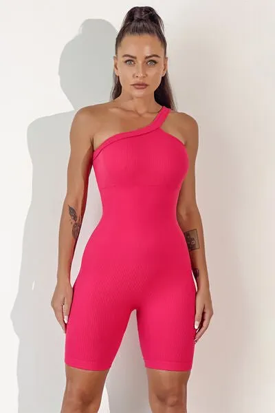 Chic Asymmetrical Neck Fitness Romper with Supportive Straps