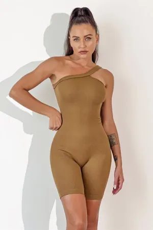 Chic Asymmetrical Neck Fitness Romper with Supportive Straps