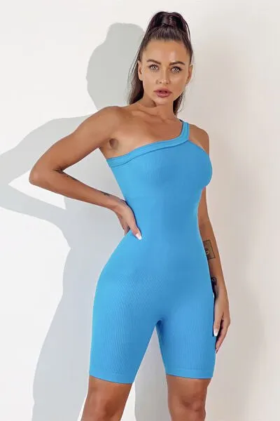 Chic Asymmetrical Neck Fitness Romper with Supportive Straps
