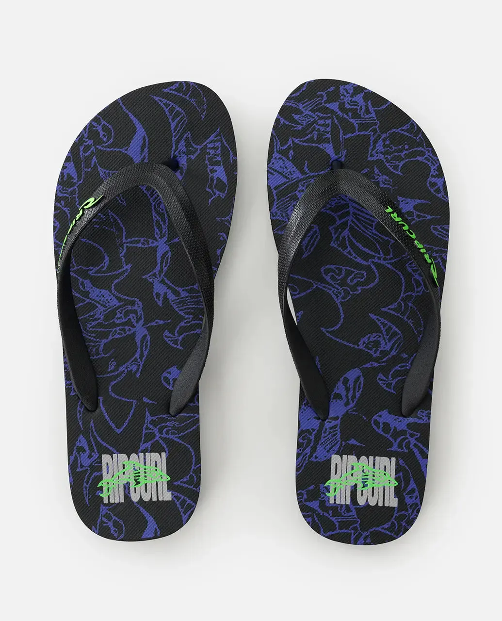 Core Energy Bloom Open Toe Flip Flops in Black & Blue