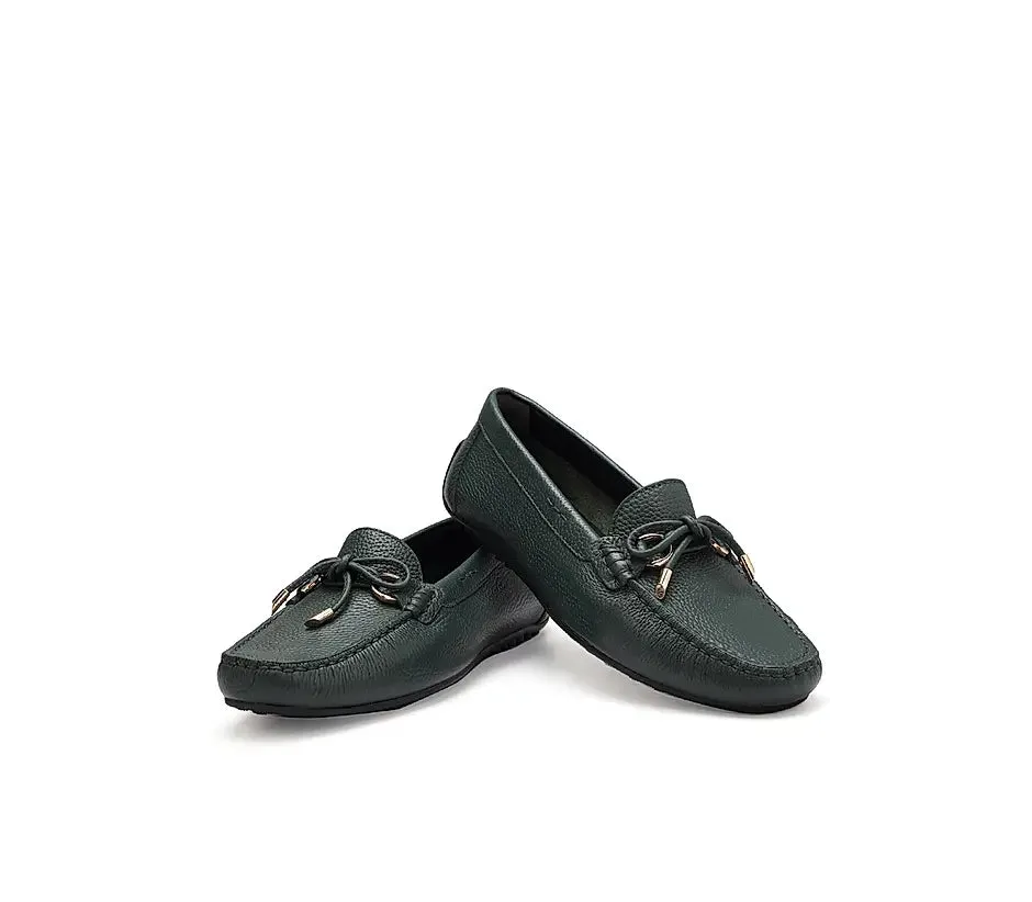 Green Moccasins With Bow Detail