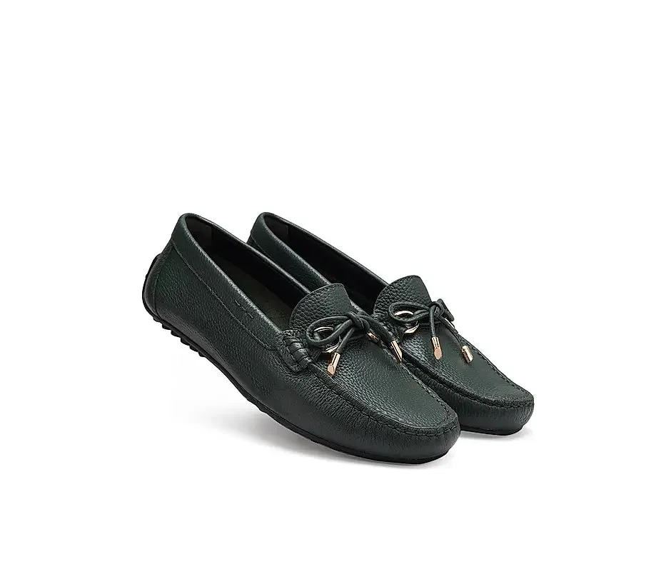 Green Moccasins With Bow Detail