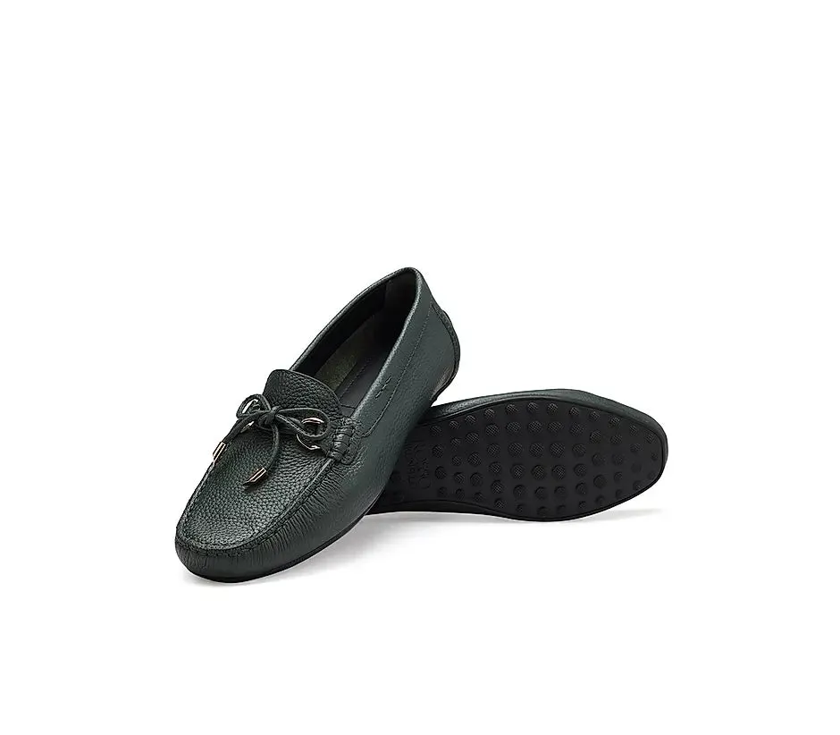 Green Moccasins With Bow Detail