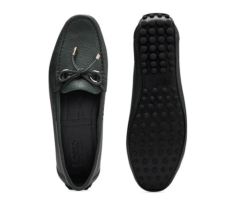 Green Moccasins With Bow Detail