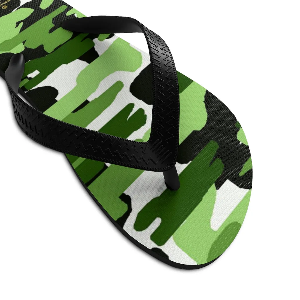 Green White Camo Flip Flops, Camouflage White Camo Military Print Unisex Flip-Flops- Made in USA