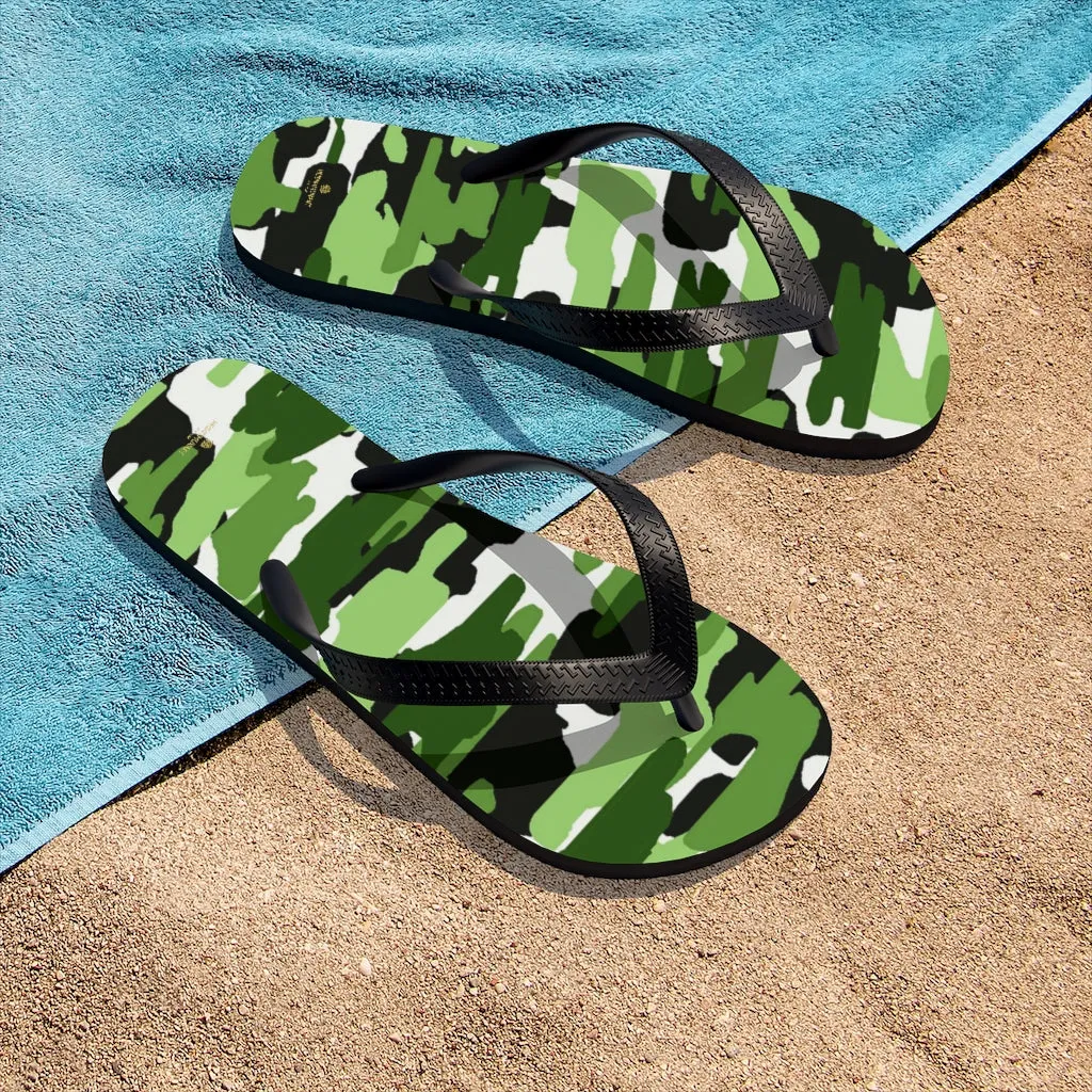 Green White Camo Flip Flops, Camouflage White Camo Military Print Unisex Flip-Flops- Made in USA