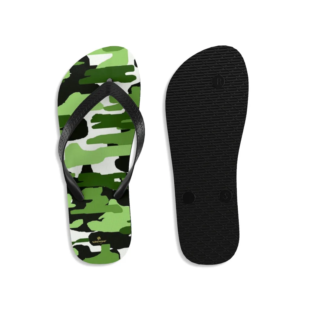 Green White Camo Flip Flops, Camouflage White Camo Military Print Unisex Flip-Flops- Made in USA