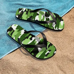 Green White Camo Flip Flops, Camouflage White Camo Military Print Unisex Flip-Flops- Made in USA