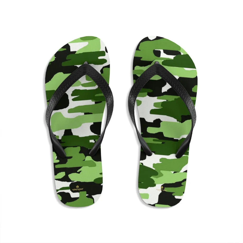 Green White Camo Flip Flops, Camouflage White Camo Military Print Unisex Flip-Flops- Made in USA