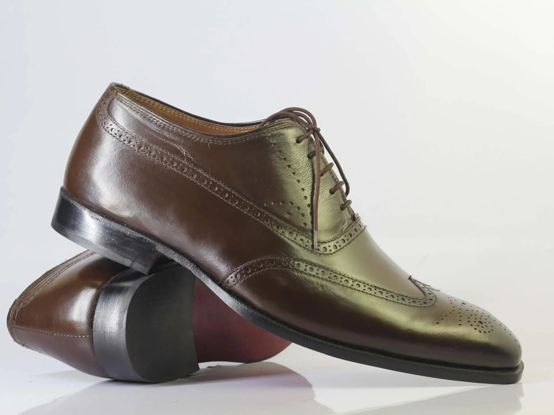 Handmade Men Brown Wing Tip Brogue Dress Custom Shoes, Men Leather Designer Shoes