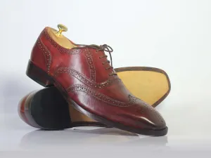 Handmade Men's Burgundy Color Leather Wing Tip Brogue Lace Up Shoes, Men Designer Dress Formal Luxury Shoes