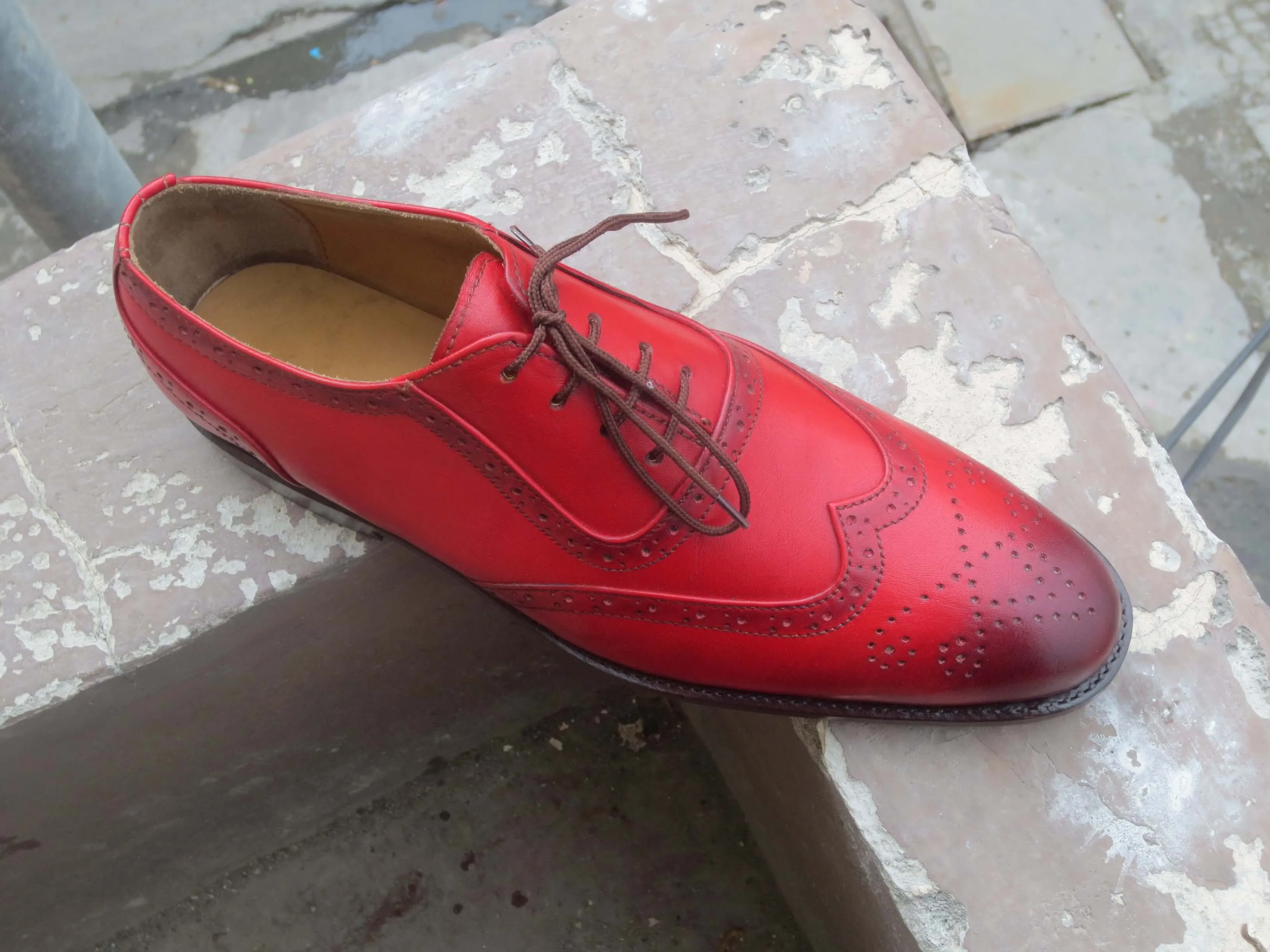 Handmade Men's Burgundy Leather Shoes, Men Wing Tip Brogue Dress Formal Shoes
