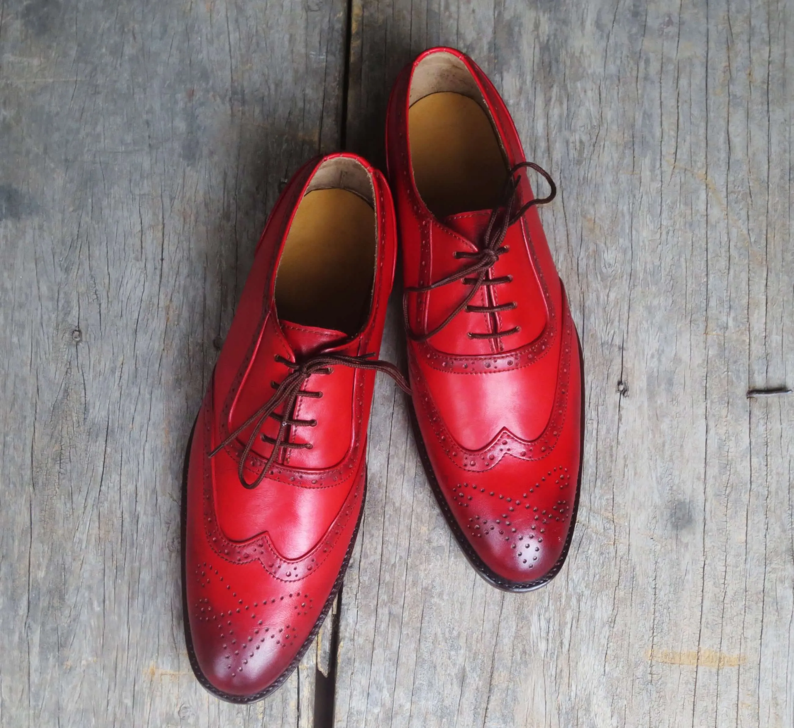 Handmade Men's Burgundy Leather Shoes, Men Wing Tip Brogue Dress Formal Shoes