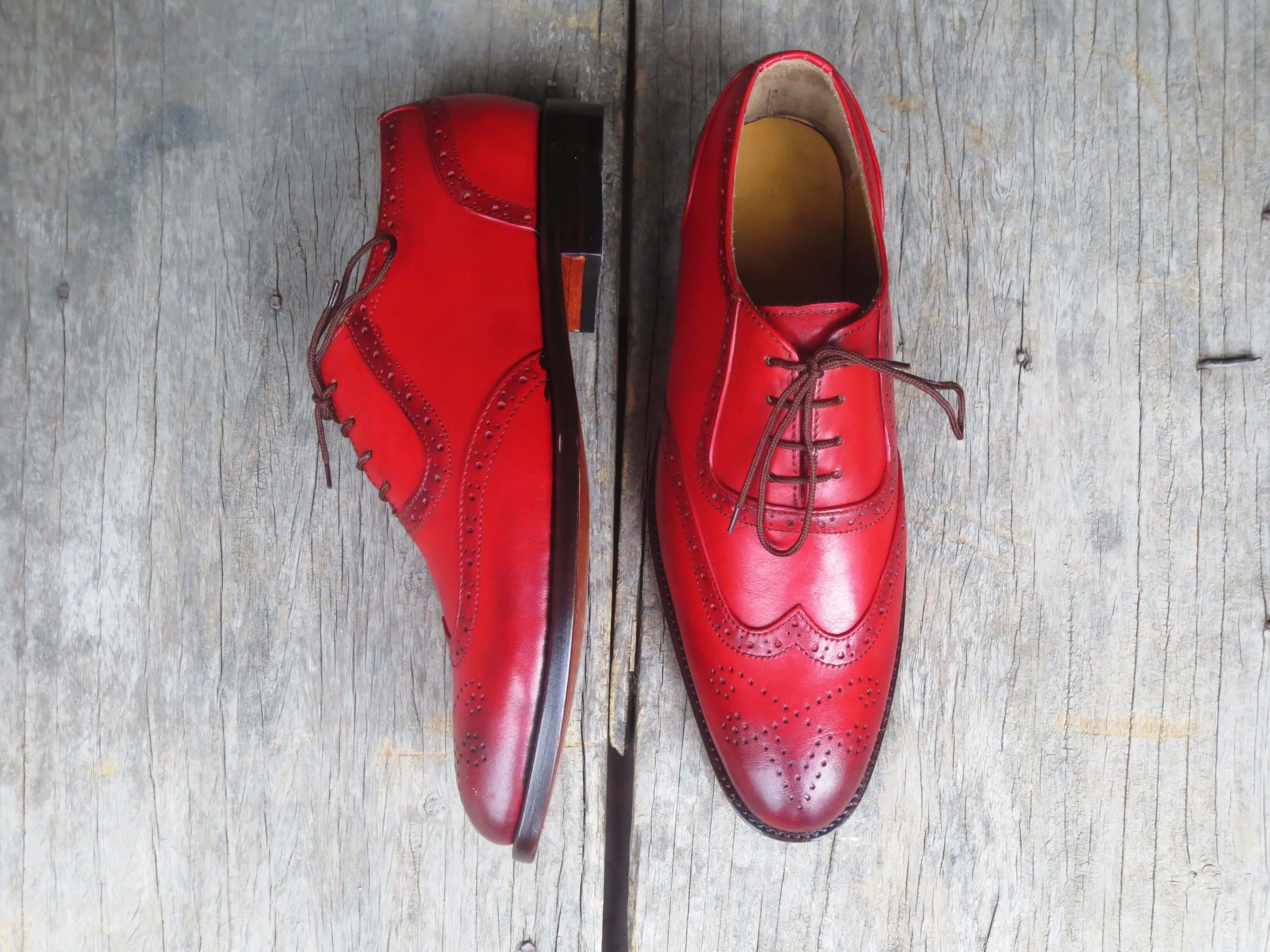 Handmade Men's Burgundy Leather Shoes, Men Wing Tip Brogue Dress Formal Shoes