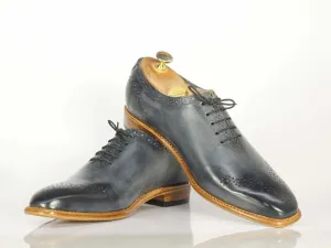 Handmade Men's Gray Brogue Leather Lace Up Shoes, Men Designer Dress Formal Luxury Shoes