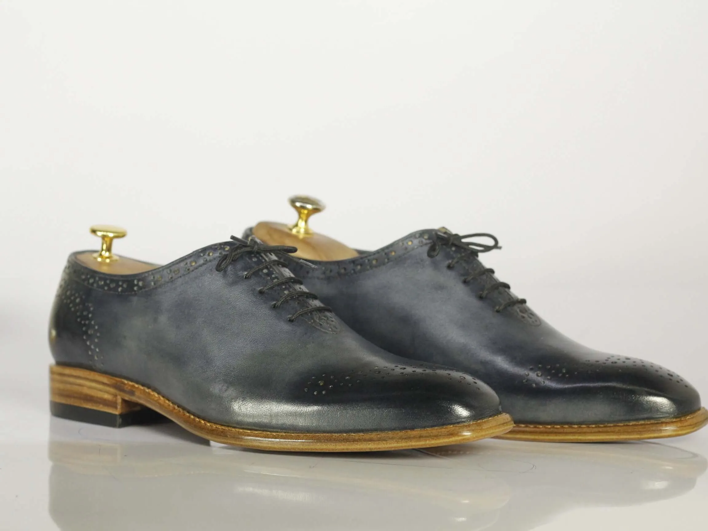 Handmade Men's Gray Brogue Leather Lace Up Shoes, Men Designer Dress Formal Luxury Shoes