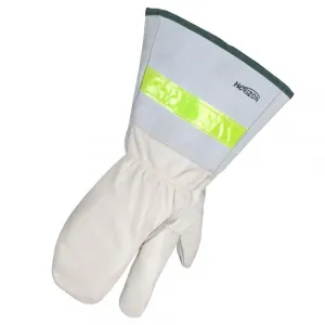 Horizon Fleece Lined One-Finger Linesman Mitts - Cowhide Leather, 3-Finger Dexterity, Reflective Cuff, Warm & Durable, Ideal for Winter Work