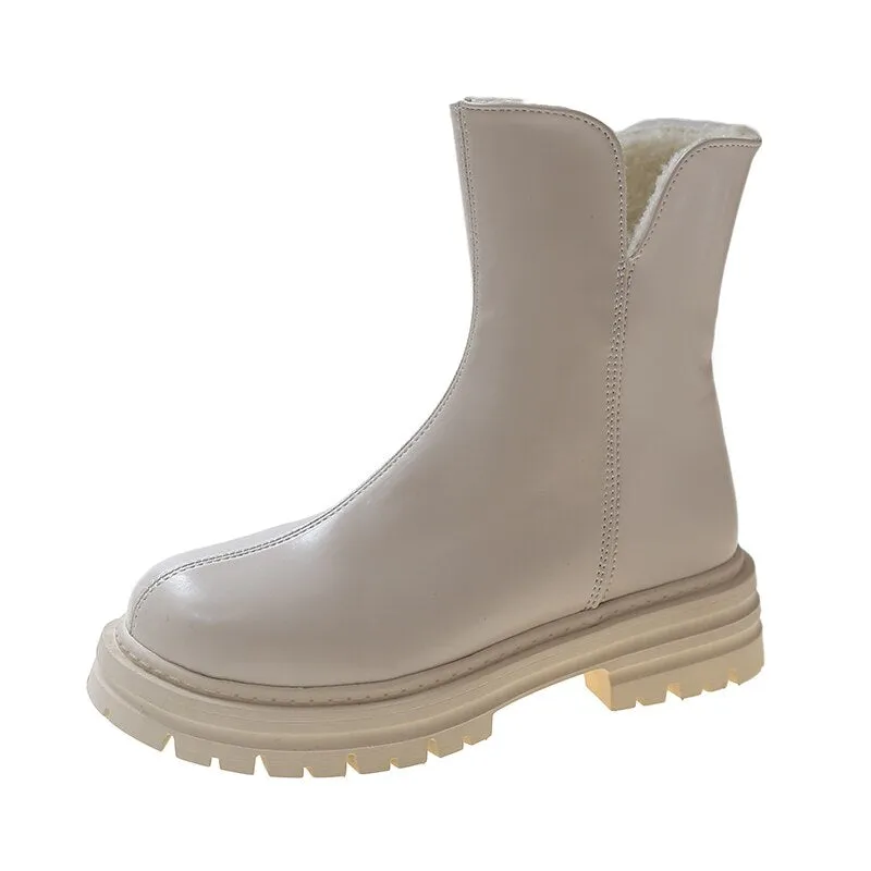 Joskaa Winter Boots for Women 2024 Waterproof Snow Boots Ladies Thicken Plush Ankle Boots Fashion Zippers Platform Chelsea Boots Fur Boots Outfit