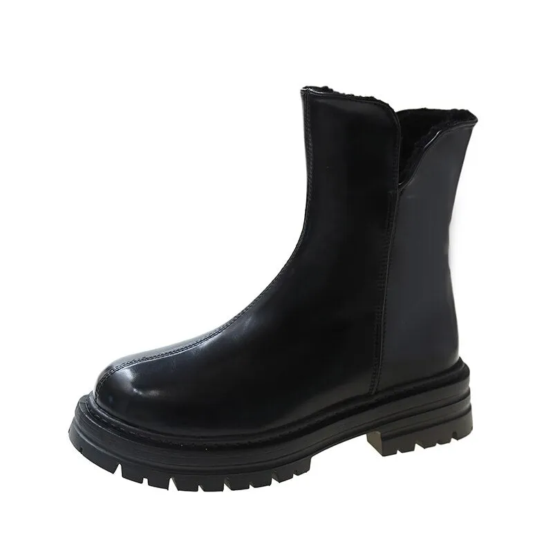 Joskaa Winter Boots for Women 2024 Waterproof Snow Boots Ladies Thicken Plush Ankle Boots Fashion Zippers Platform Chelsea Boots Fur Boots Outfit