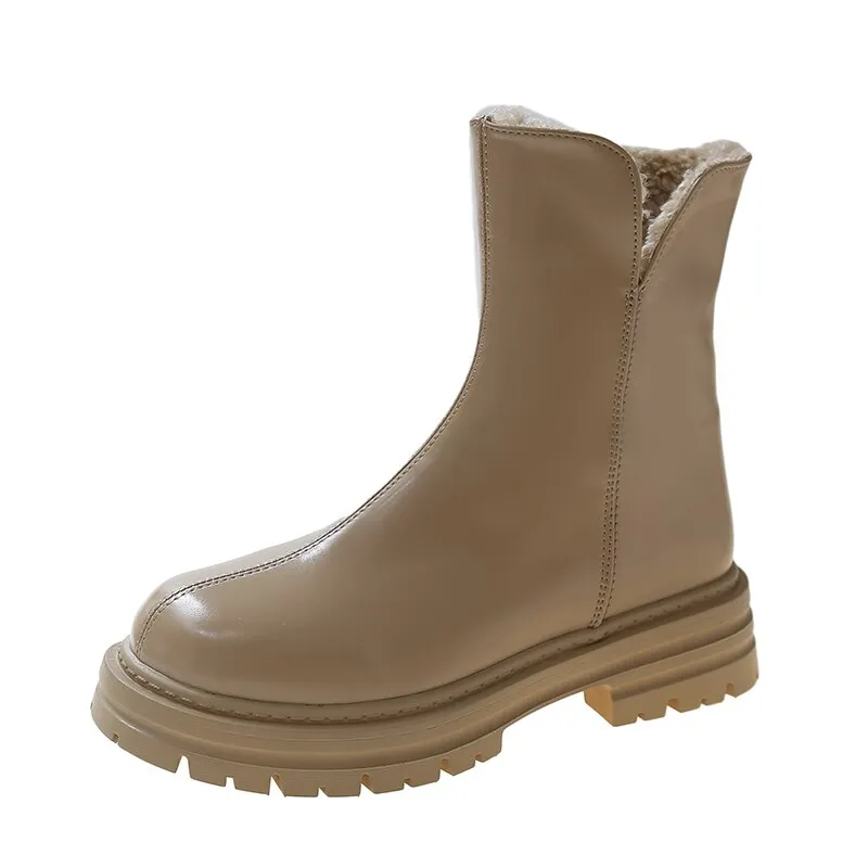 Joskaa Winter Boots for Women 2024 Waterproof Snow Boots Ladies Thicken Plush Ankle Boots Fashion Zippers Platform Chelsea Boots Fur Boots Outfit
