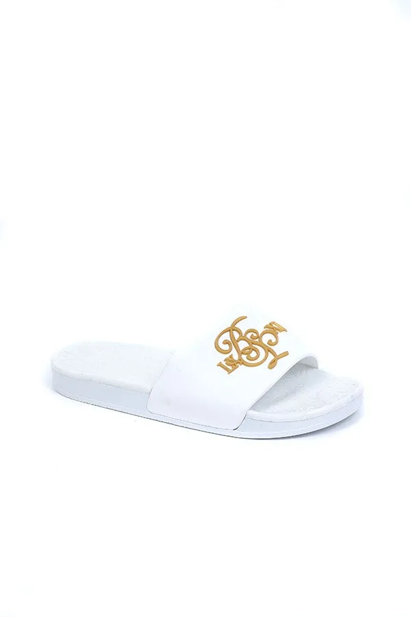 METALLIC BRANDING DETAIL WHITE SLIDERS