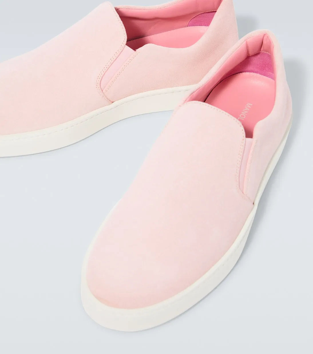 Nadores Manolo Blahnik suede slip-ons, pink