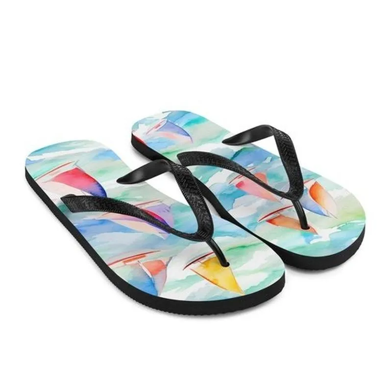 Nautical Flip-Flops with Sailboat Design - Unisex Beach Party Shoes