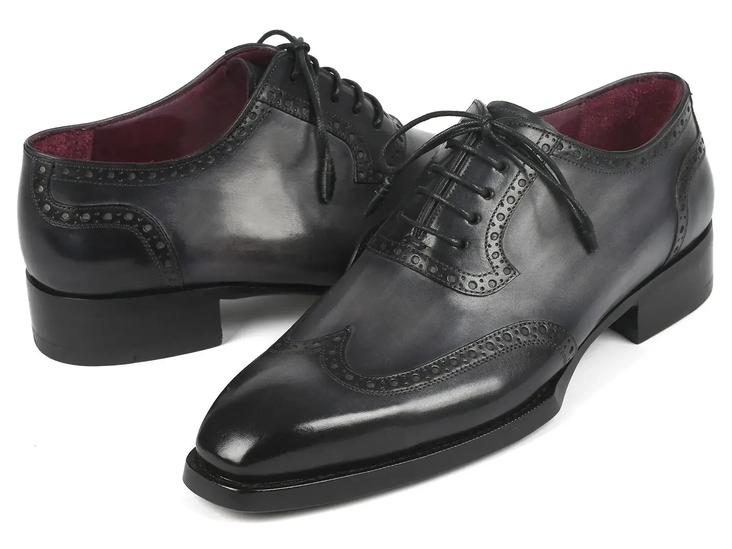 Paul Parkman Goodyear Welted Men's Wingtip Oxfords in Black & Gray