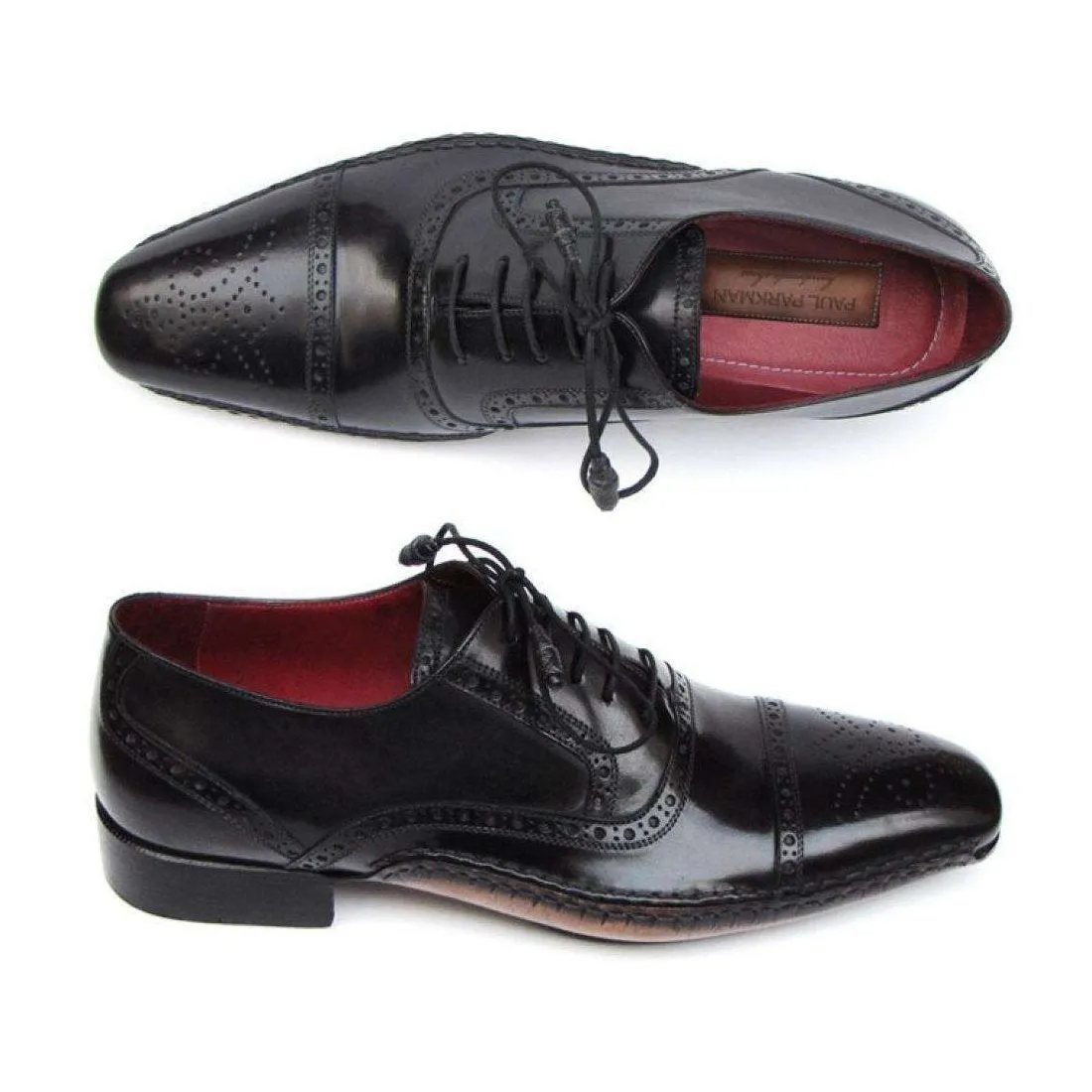 Paul Parkman Handmade Designer Shoes Men's Handmade Designer Shoes Captoe Black Oxfords (PM5225)
