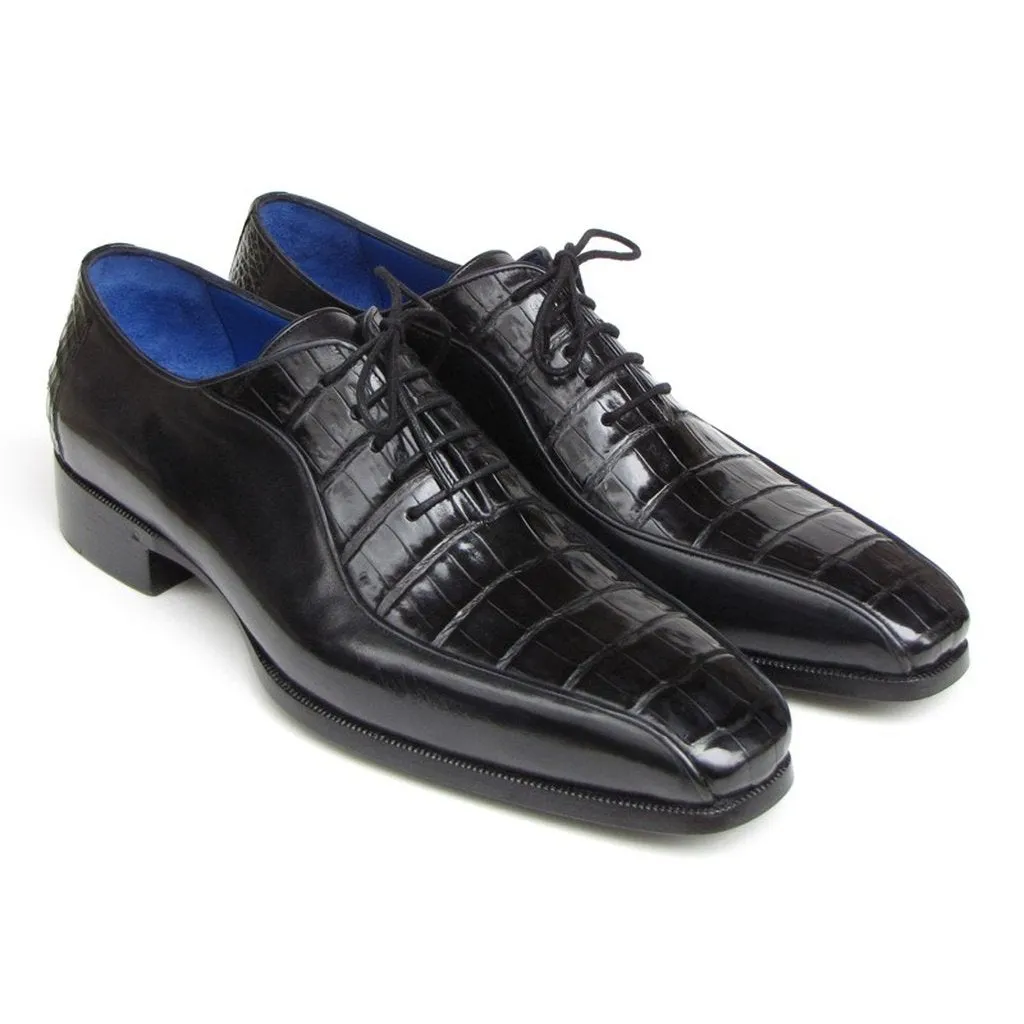 Paul Parkman Men's Black Genuine Crocodile & Calfskin Oxford Shoes (ID#048-BLK)
