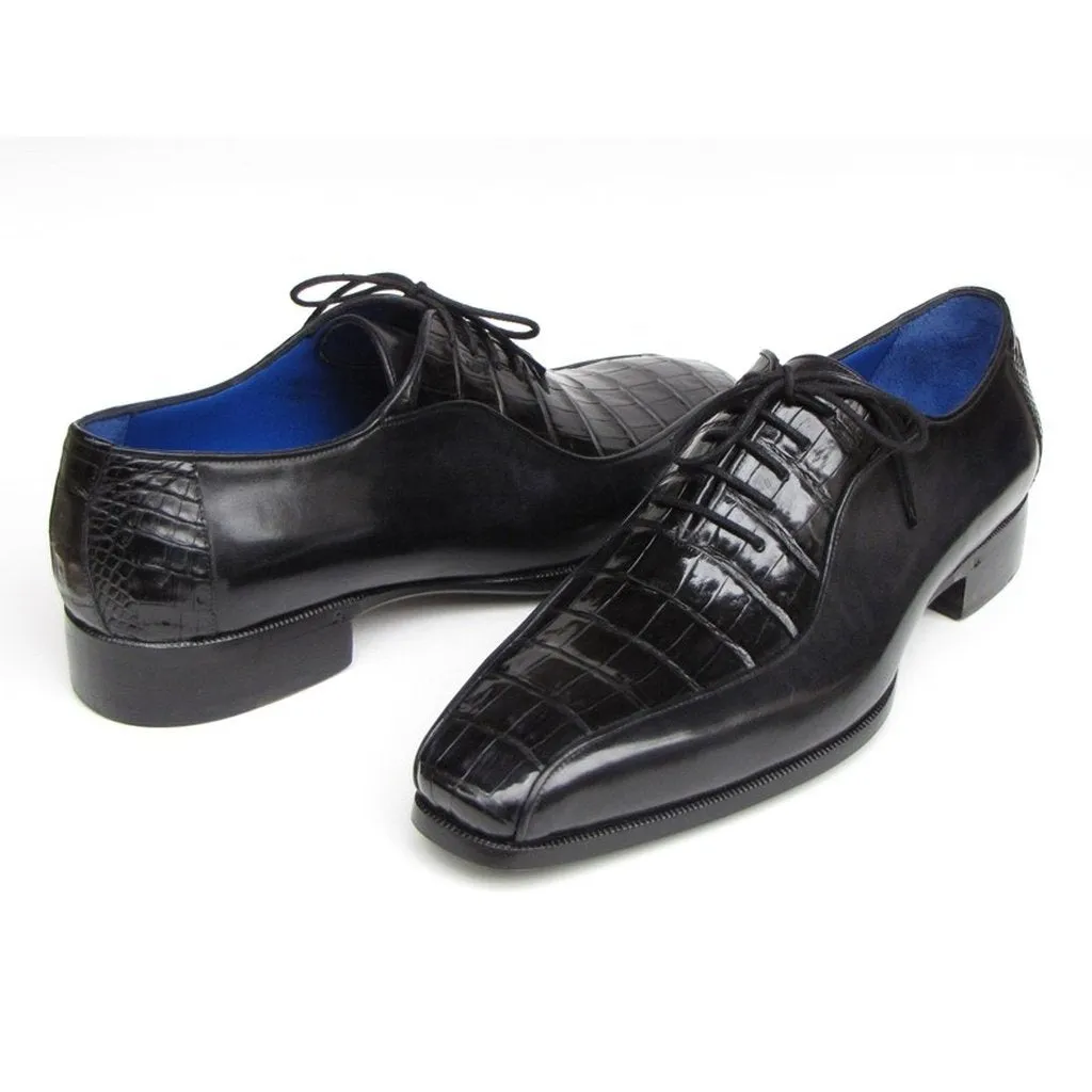 Paul Parkman Men's Black Genuine Crocodile & Calfskin Oxford Shoes (ID#048-BLK)