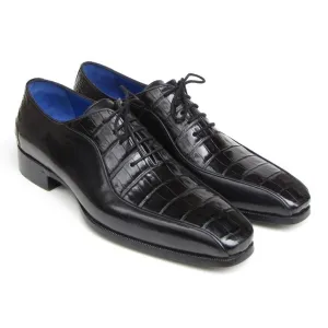Paul Parkman Men's Black Genuine Crocodile & Calfskin Oxford Shoes (ID#048-BLK)