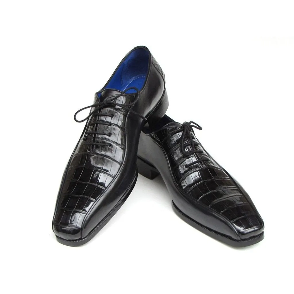 Paul Parkman Men's Black Genuine Crocodile & Calfskin Oxford Shoes (ID#048-BLK)