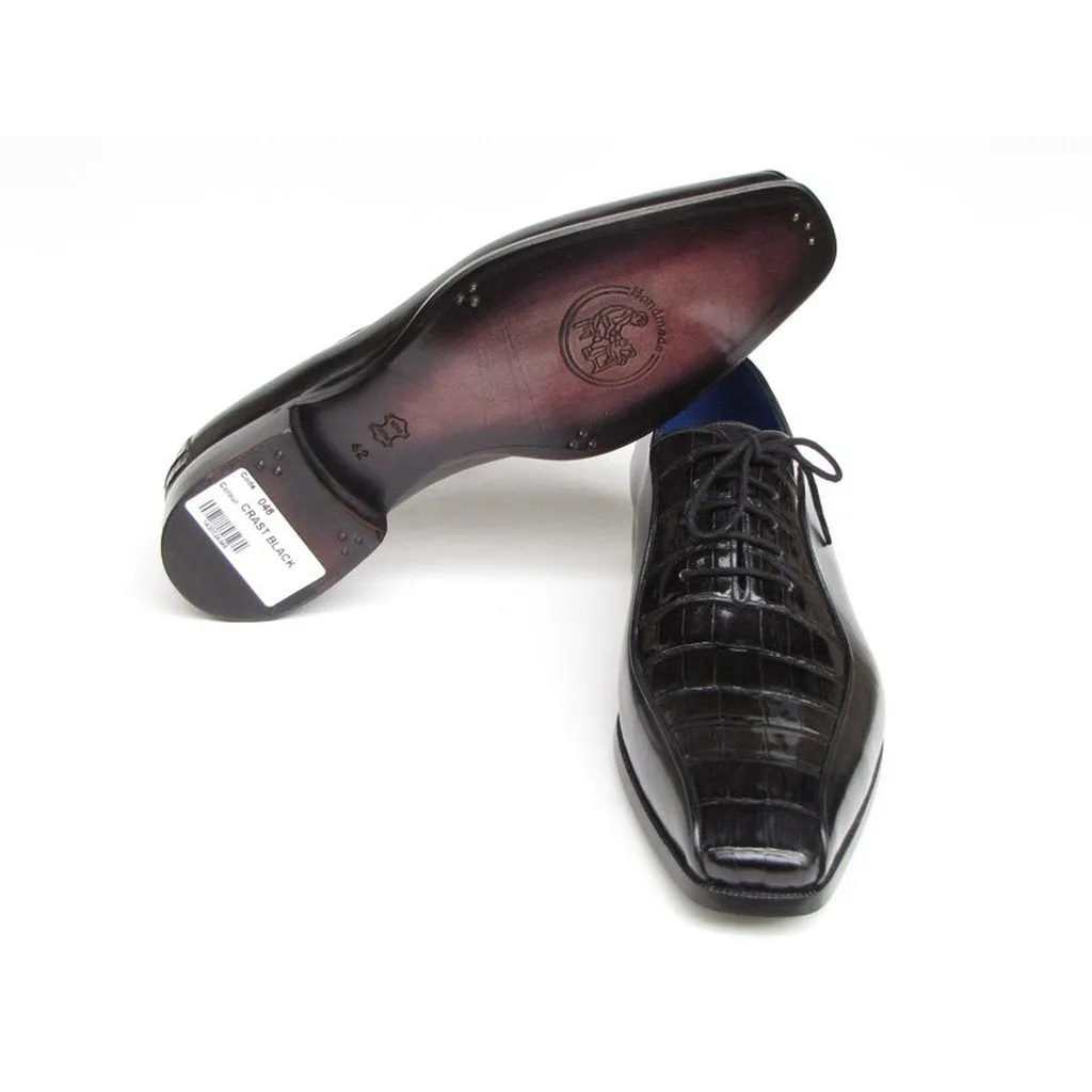 Paul Parkman Men's Black Genuine Crocodile & Calfskin Oxford Shoes (ID#048-BLK)