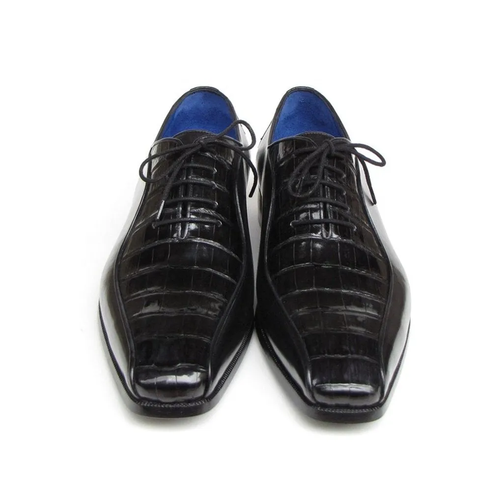 Paul Parkman Men's Black Genuine Crocodile & Calfskin Oxford Shoes (ID#048-BLK)