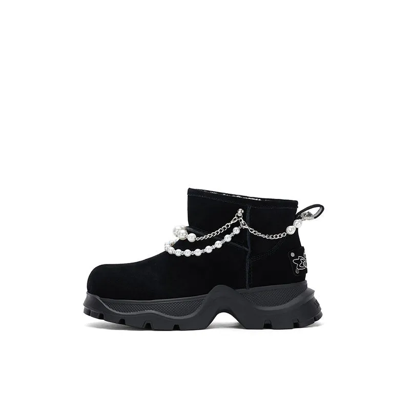 Pearl Chain Snow Boots Black