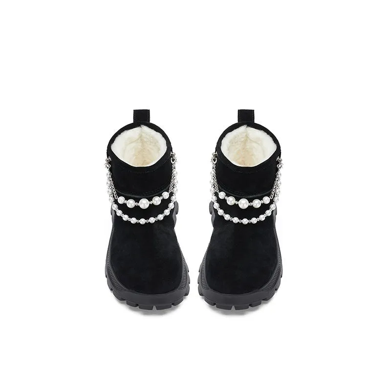Pearl Chain Snow Boots Black
