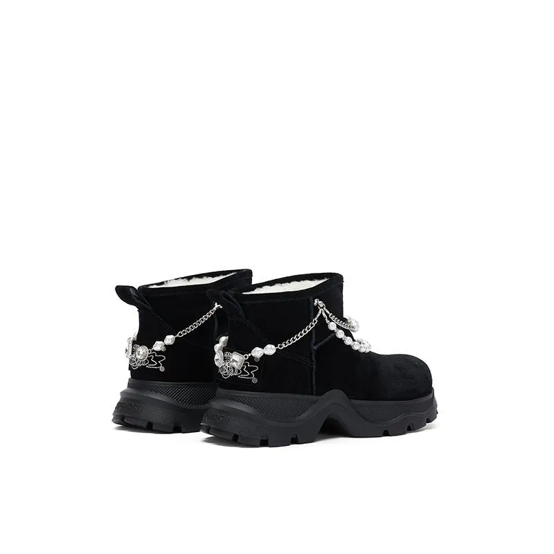 Pearl Chain Snow Boots Black