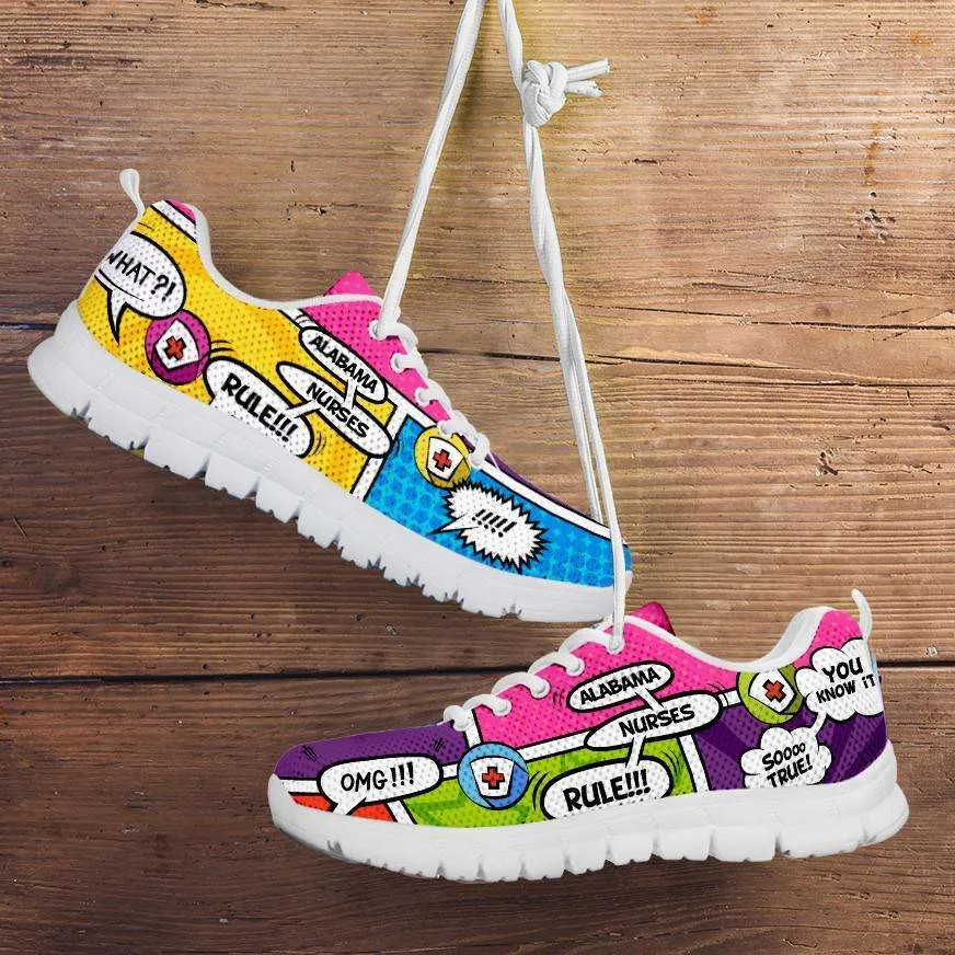 Personalize it Nurse Themed Comic Strip Running Shoes (Your Text in the 3 Main Bubbles)
