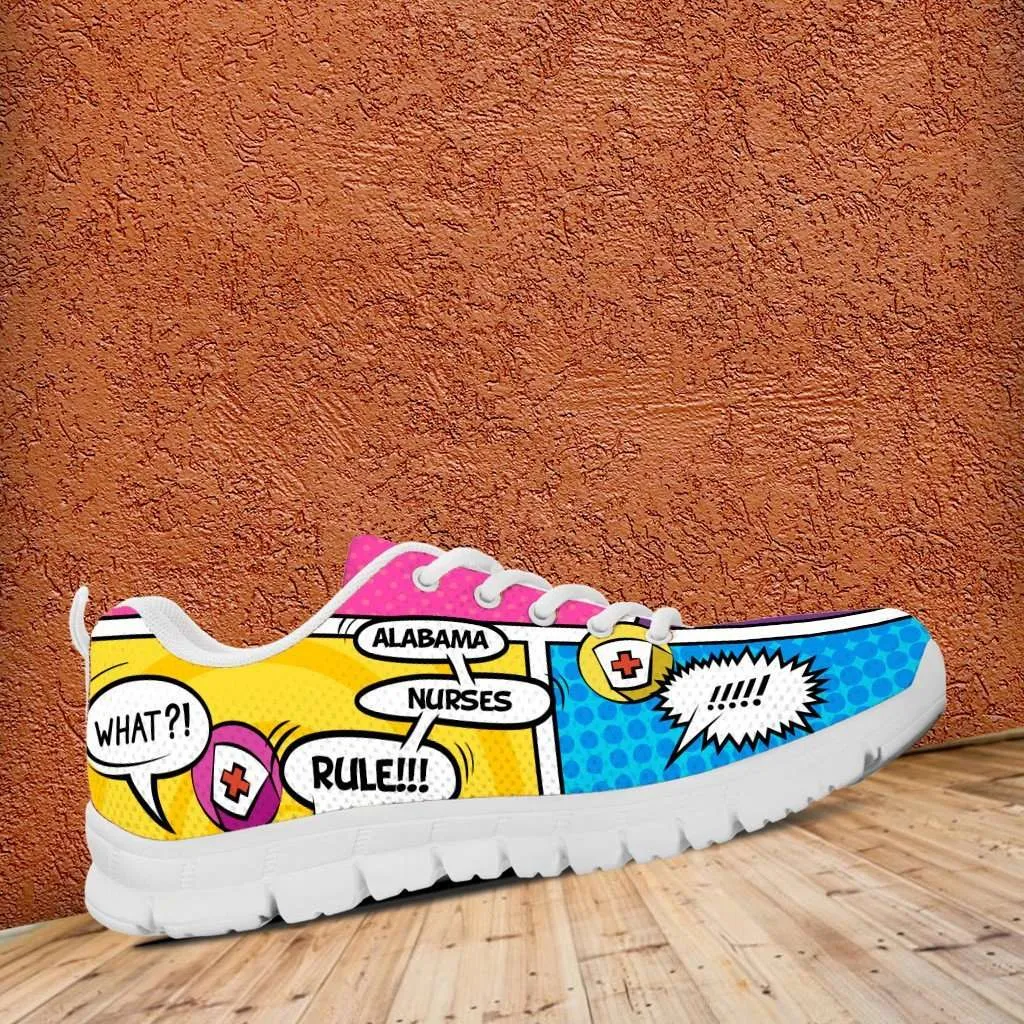 Personalize it Nurse Themed Comic Strip Running Shoes (Your Text in the 3 Main Bubbles)