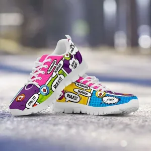 Personalize it Nurse Themed Comic Strip Running Shoes (Your Text in the 3 Main Bubbles)
