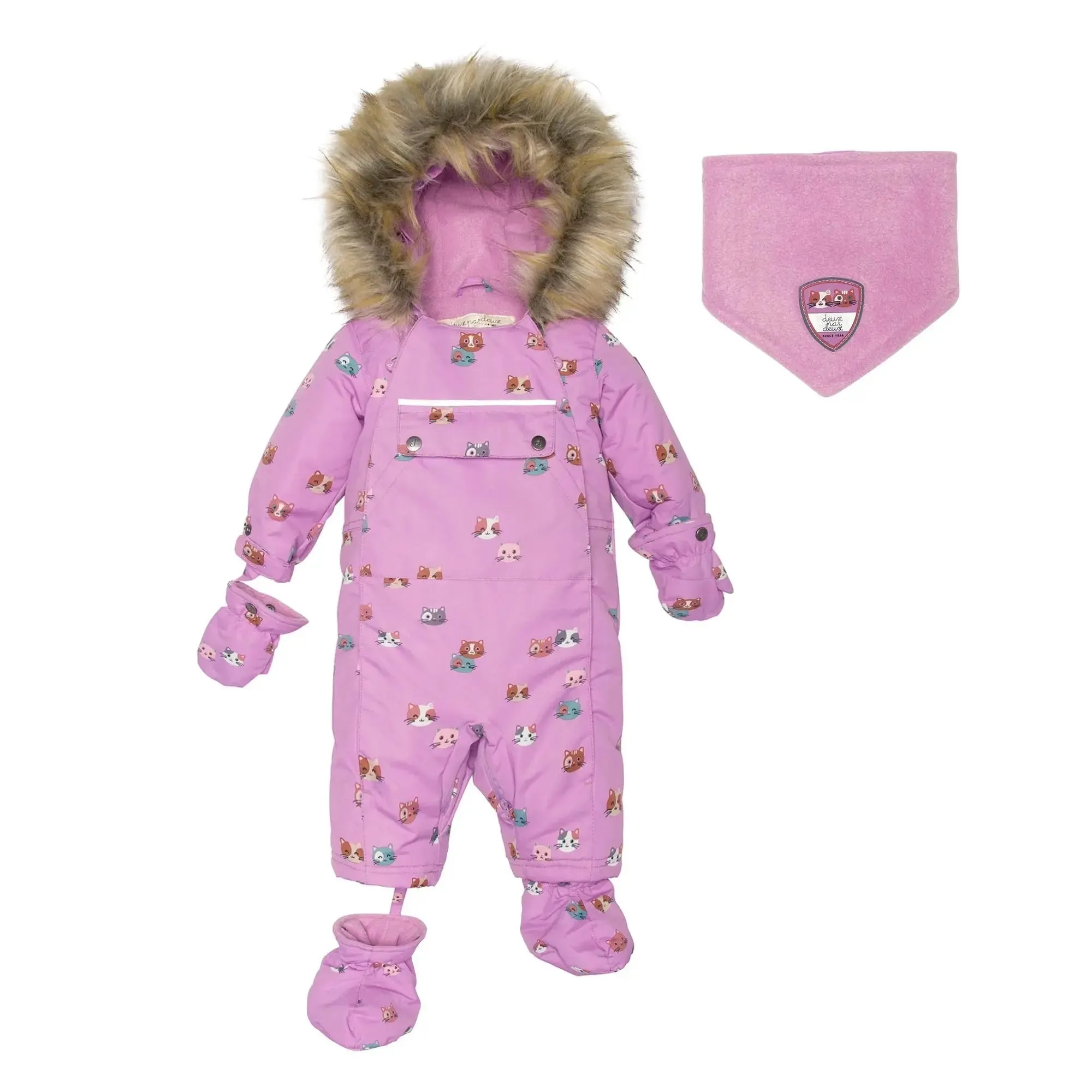 Printed Little Cats One Piece Baby Snowsuit Purple | DEUX PAR DEUX