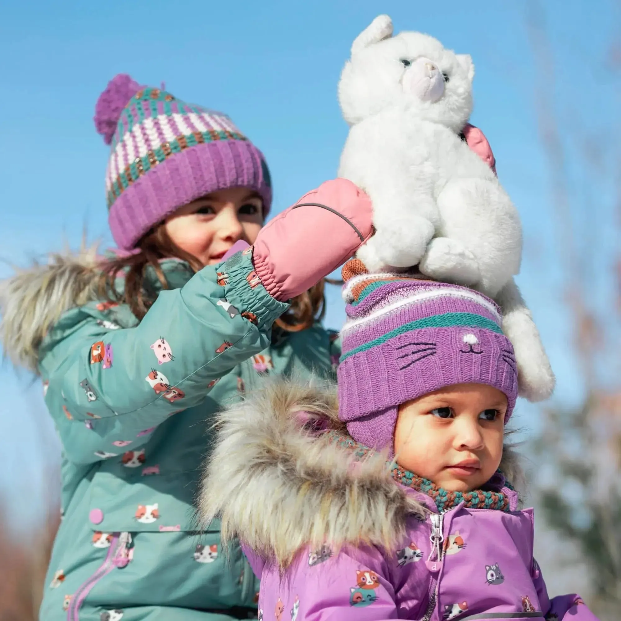 Printed Little Cats One Piece Baby Snowsuit Purple | DEUX PAR DEUX
