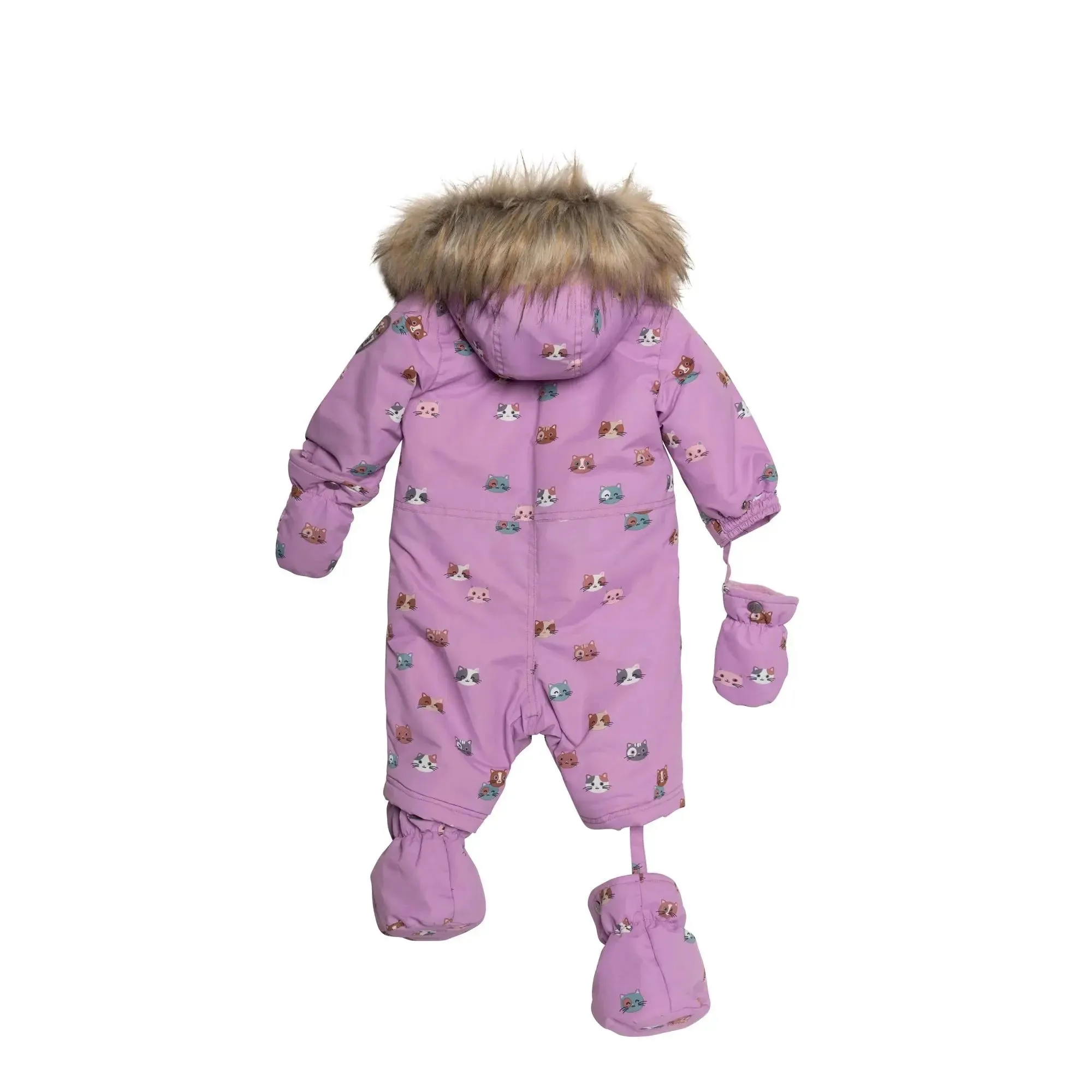 Printed Little Cats One Piece Baby Snowsuit Purple | DEUX PAR DEUX