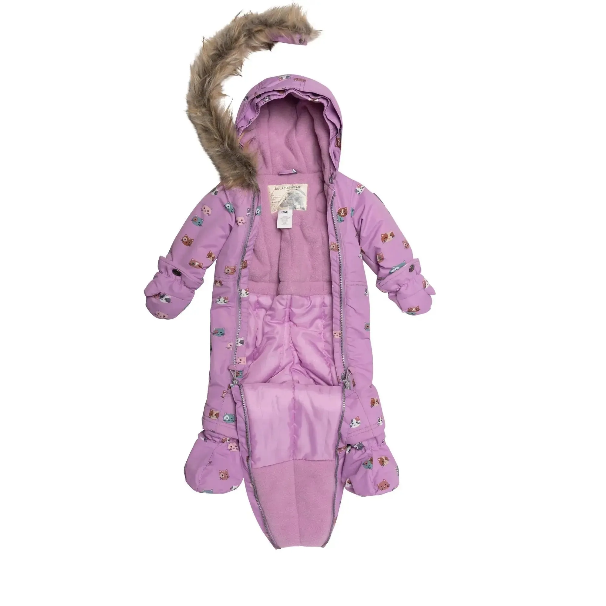 Printed Little Cats One Piece Baby Snowsuit Purple | DEUX PAR DEUX