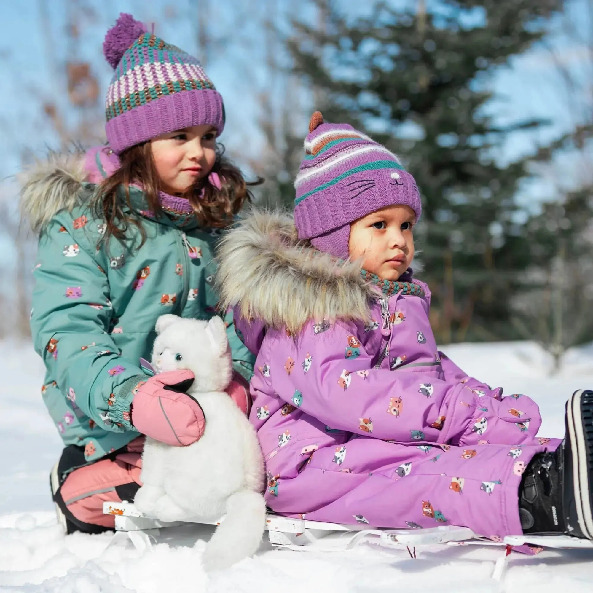 Printed Little Cats One Piece Baby Snowsuit Purple | DEUX PAR DEUX
