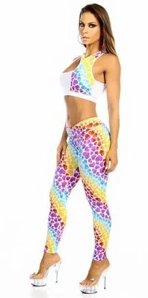 Sexy Cut Out Flex Racer Back Supportive Sports Bra Top - White/Hearts